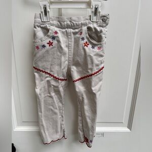 Sesame Street 3T Girls Off White Beige Casual Bottoms with Floral Embroidery